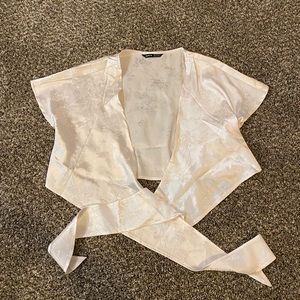 SHEIN Tie Front Floral Jacquard Satin Top